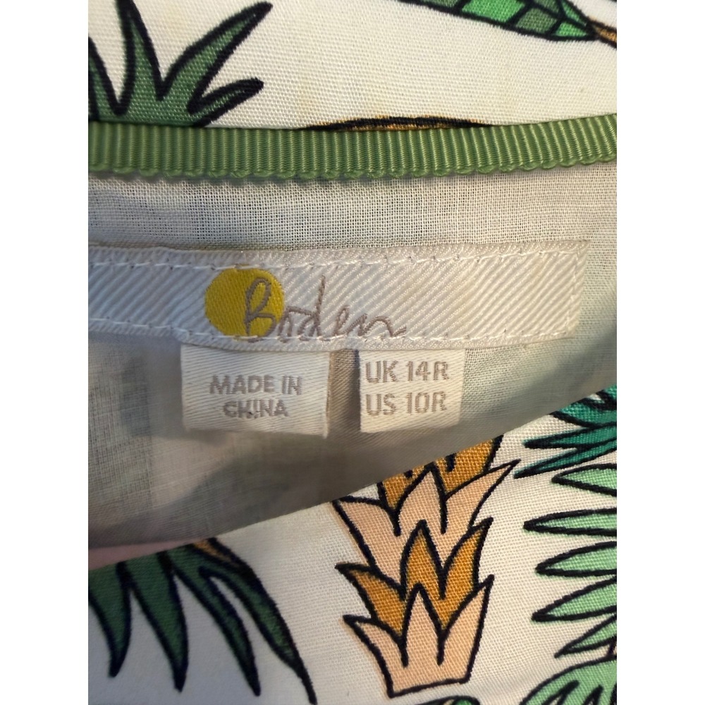 Boden Womens Tropical Palm Tree Print Smocked Waist Cotton Dress Green US 10R - Picture 3 of 5